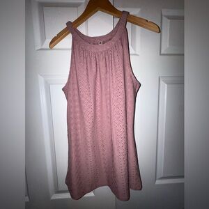 Pink Eyelet Textured Tank Top | Medium | Sleeveless Swing Fit